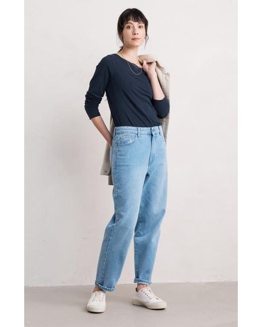 Seasalt Cornwall Blue Easel Long Sleeve Stretch Organic Cotton Top