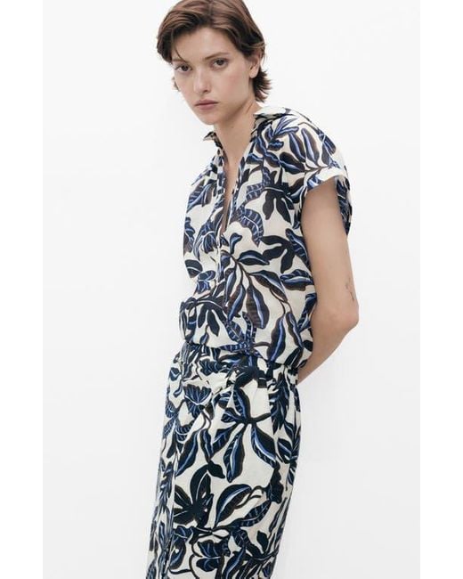 Mango Blue Print Cotton Shirt