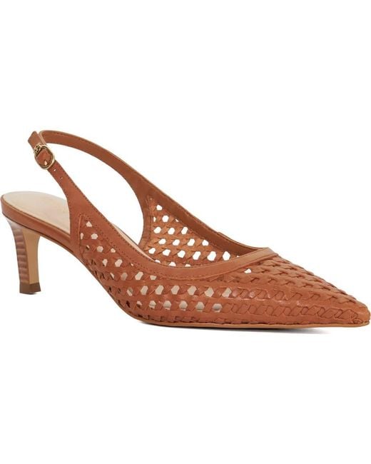 Dune Brown Divided Pointed Toe Slingback Pump