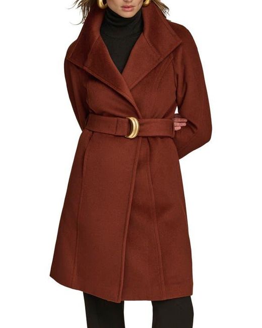 Donna Karan Red Belted Wool Wrap Coat