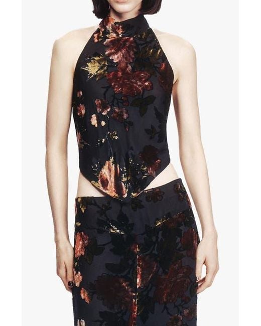 Anna Sui Black Folia Devore Halter Top