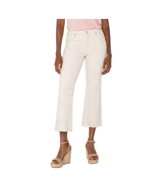 Liverpool Los Angeles Natural Hannah Floral Embroidered Frayed Crop Flare Jeans