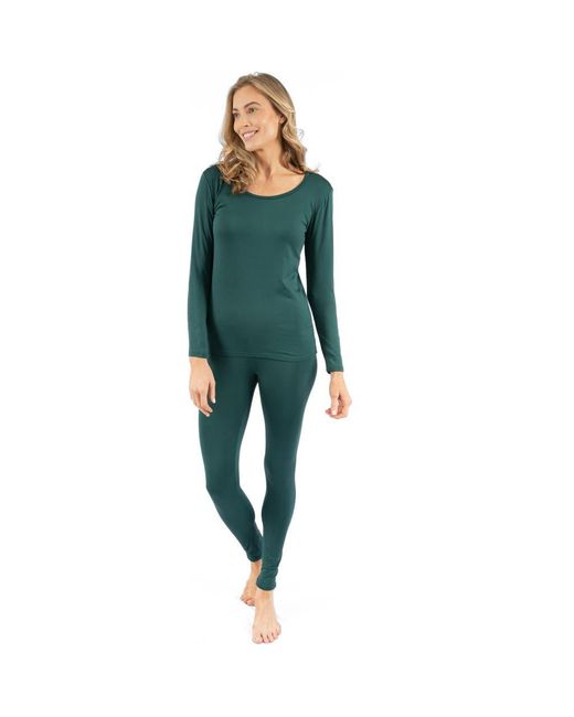 Leveret Green Two-Piece Thermal Long Sleeve Solid Pajamas