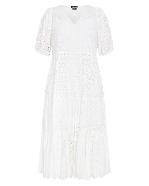 city chic embroidered dress Jane Summers Adeline White Lace Midi Bridal Shower Dress & Wedding Rehearsal Dress 8 / White , female , main image 1
