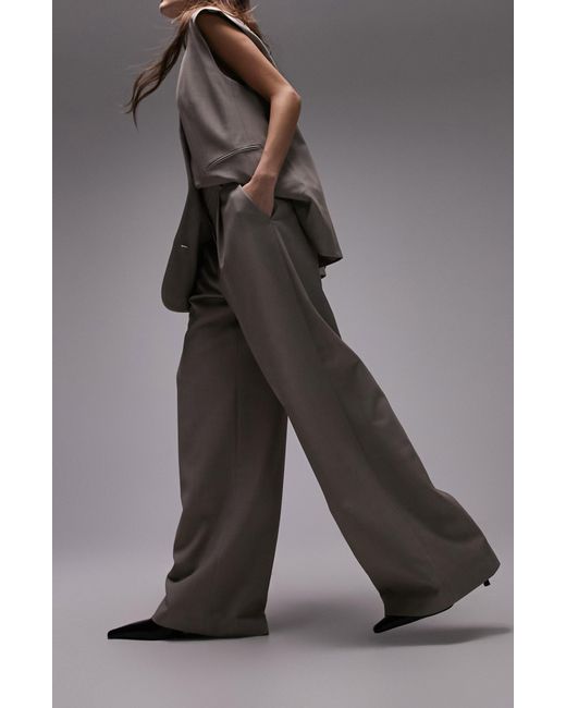 TOPSHOP Gray Tailored Wide Leg Pants
