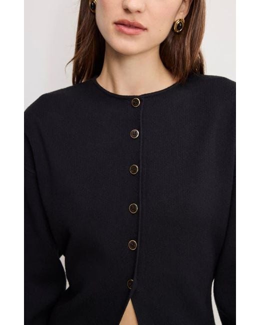 GOOD AMERICAN Black Split Front Button Up Sweater