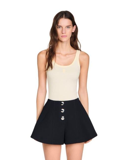 Sandro Black Press-Stud Flared Shorts