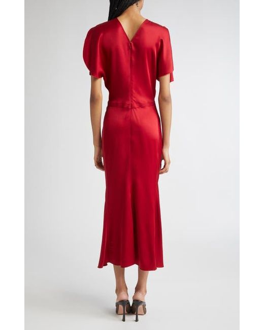 Victoria Beckham Red Ruched Waist Midi Dress