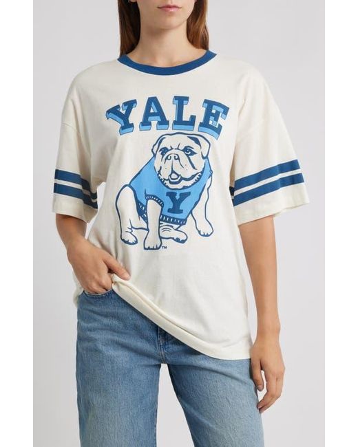 GOLDEN HOUR Blue Yale Bulldog Cotton Graphic Ringer T-Shirt