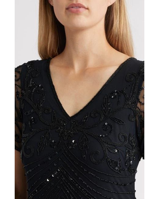 Pisarro Nights Black Beaded Mesh Gown