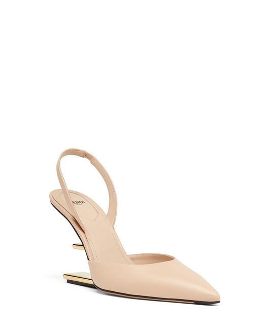 Fendi First F Heel Slingback Pointed Toe Pump in Natural Lyst