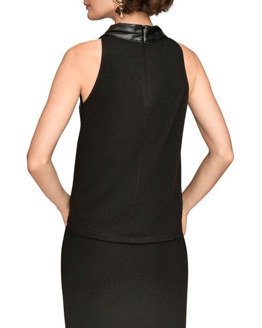 Donna Karan Black Mixed Media Sleeveless Faux Leather Top
