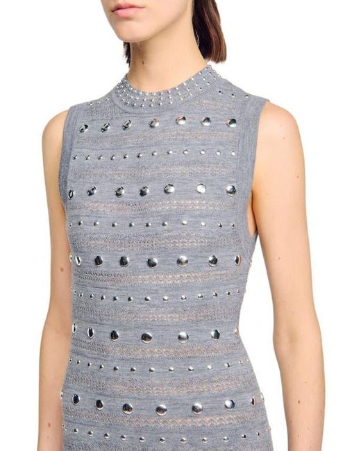 Sandro Blue Knit Maxi Dress With Studs
