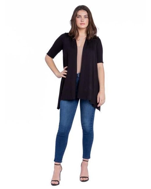 24seven Comfort Apparel Blue Loose Fit Open Front Cardigan With Half Sleeve