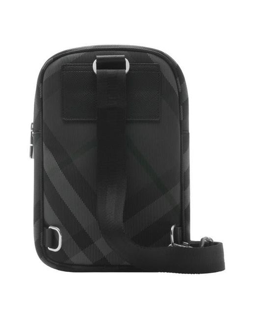Burberry Black Grid Check Woven Sling Bag for men