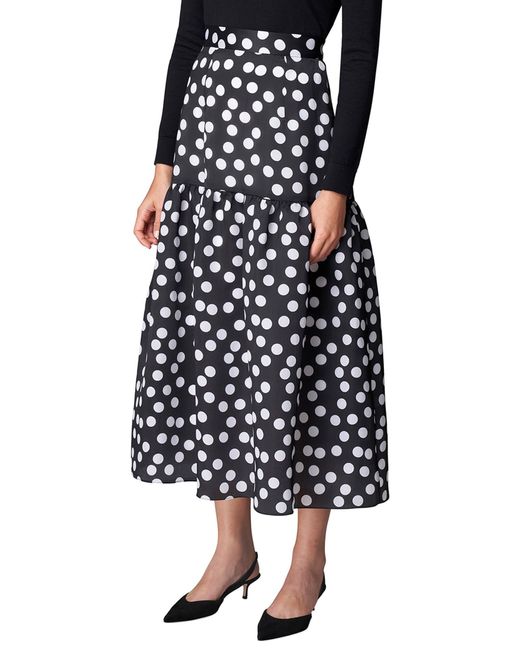 Carolina Herrera Black Ruffle Dot Print Silk Organza Skirt