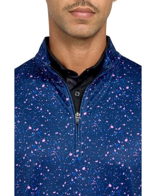 Con.struct Blue Regular Fit Paint Splatter Print Recycled Performance Quarter Zip for men