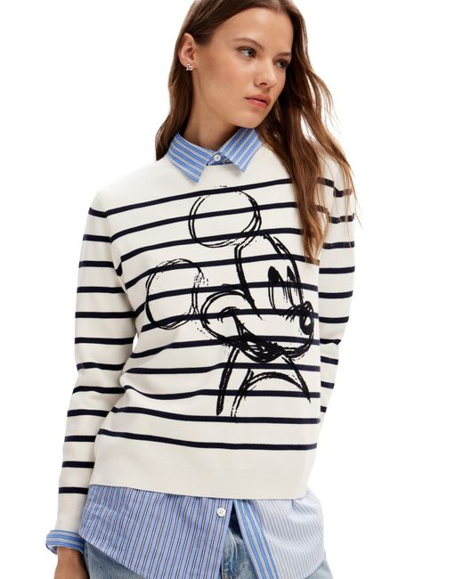 Desigual Gray Jers My Mickey Mouse Stripe Crewneck Sweater