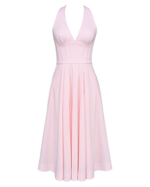 house of cb pink halter dress Clothing: Midi Dresses: 'Georgie' Pink Rose Print Stretch Cotton Halter Neck Midi Dress