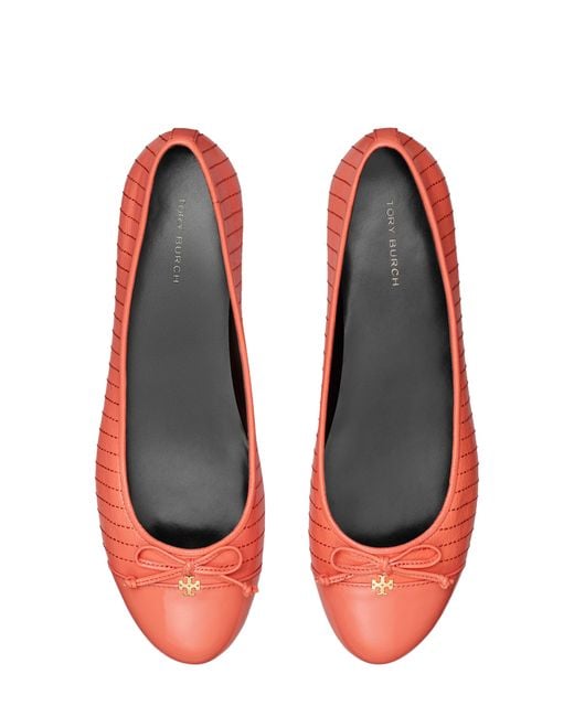 Tory Burch Red Quilted Cap Toe Ballet Flat