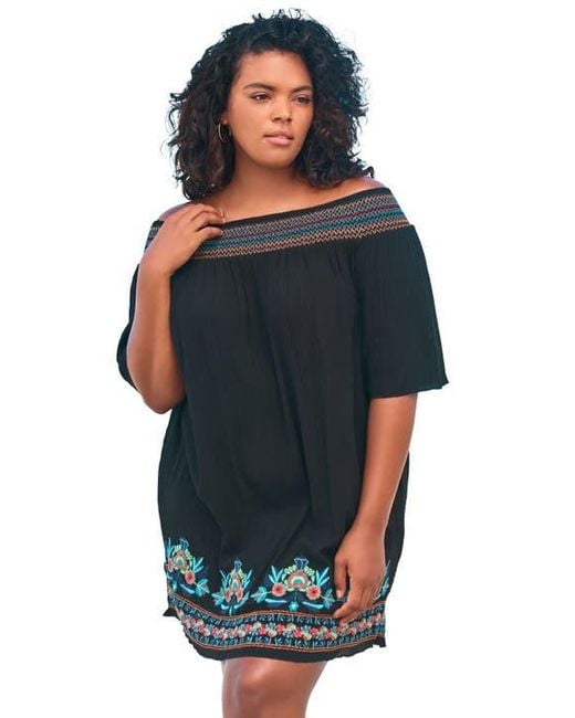 Swim 365 Blue Off-The-Shoulder Cover Up
