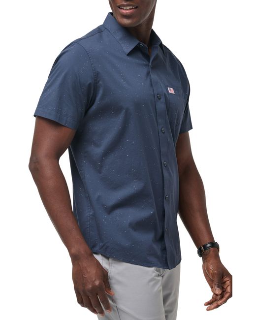 Travis Mathew Blue Valley Forge Stretch Short Sleeve Button-up Shirt for men