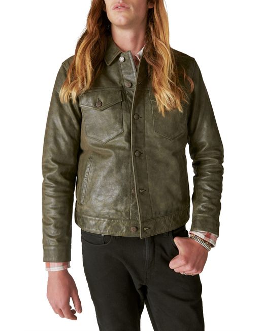 Lucky brand leather trucker jacket sales