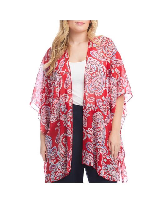 Karen Kane Red Print Open Front Jacket