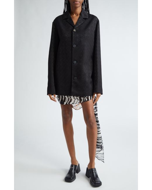 MARINE SERRE Black Mixed Print Draped Silk Miniskirt