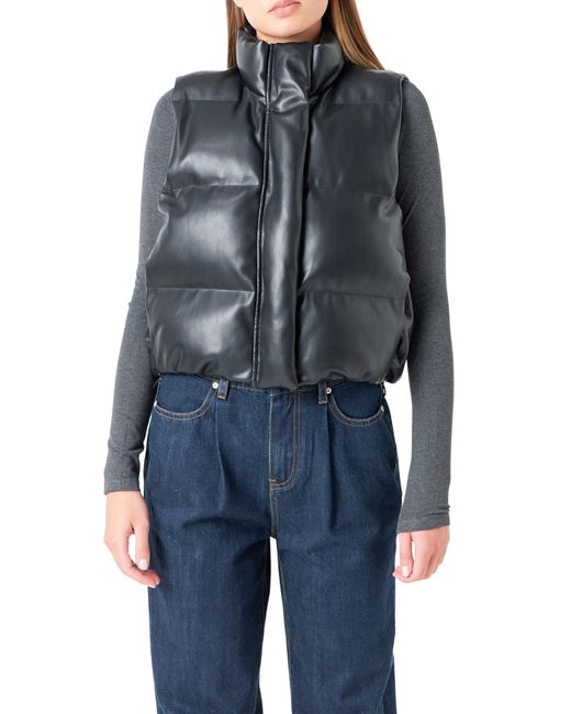 Grey Lab Black Faux Leather Crop Puffer Vest