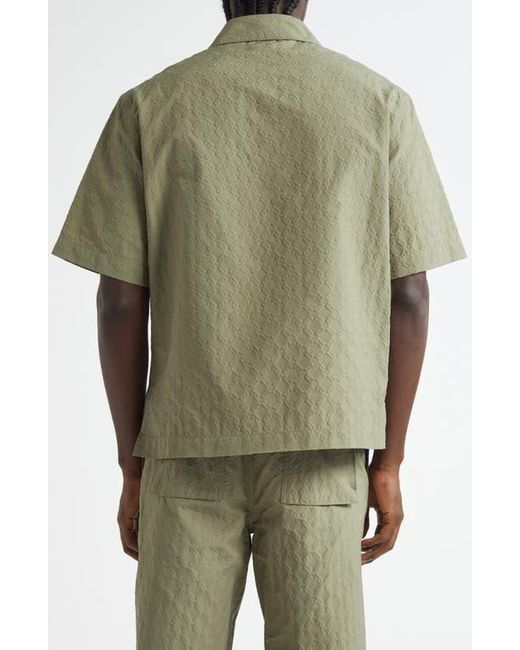 Givenchy Green Boxy Monogram 72 Embossed Short Sleeve Button-Up Shirt for men