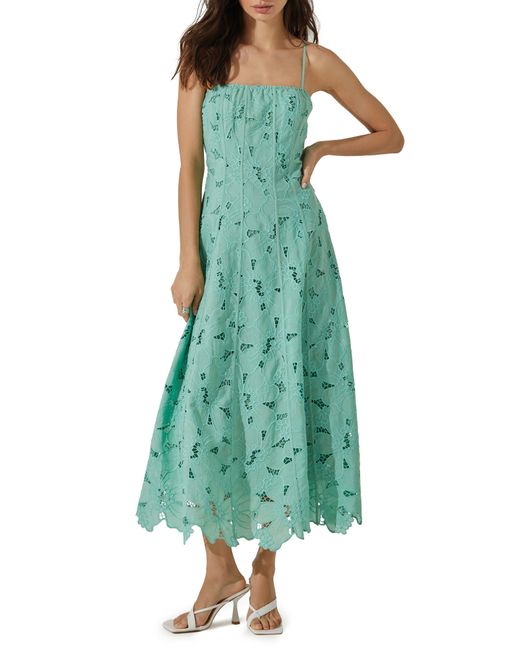 Astr Green Floral Lace Midi Dress