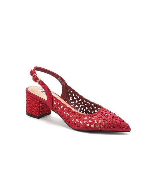 Lady Couture Red Rhinestone Block Heel Slingbackpump