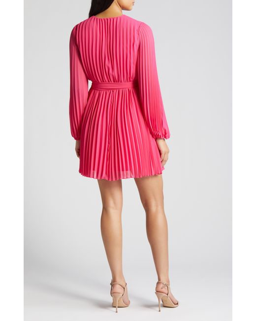 Sam Edelman Red Long Sleeve Pleated Georgette Dress