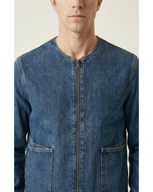 Modenaire Blue Denim Zip Front Patch Pocket Jacket