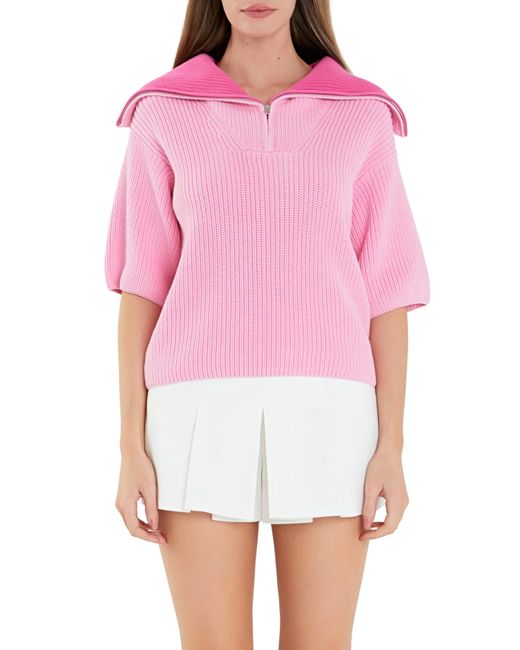 English Factory Pink Oversize Collar Pullover Sweater