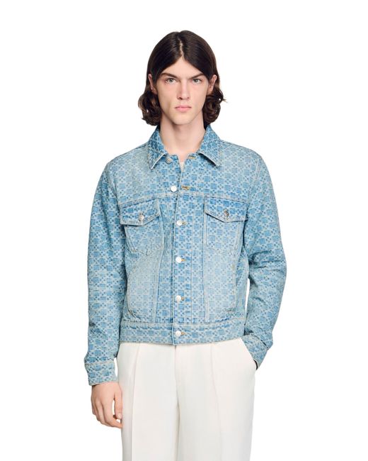 Sandro Blue Square Cross Denim Jacket for men