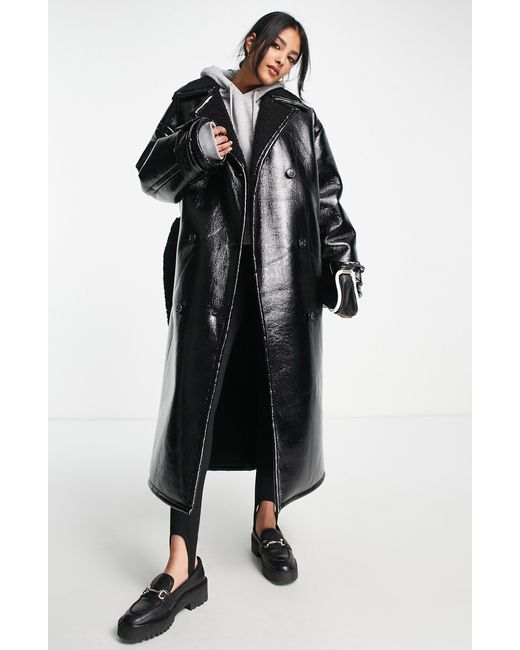 ASOS Bonded Vinyl Trench Coat in Black Lyst
