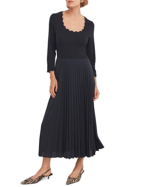 Mint Velvet Scallop Jersey Mix Midi Dress in Black | Lyst