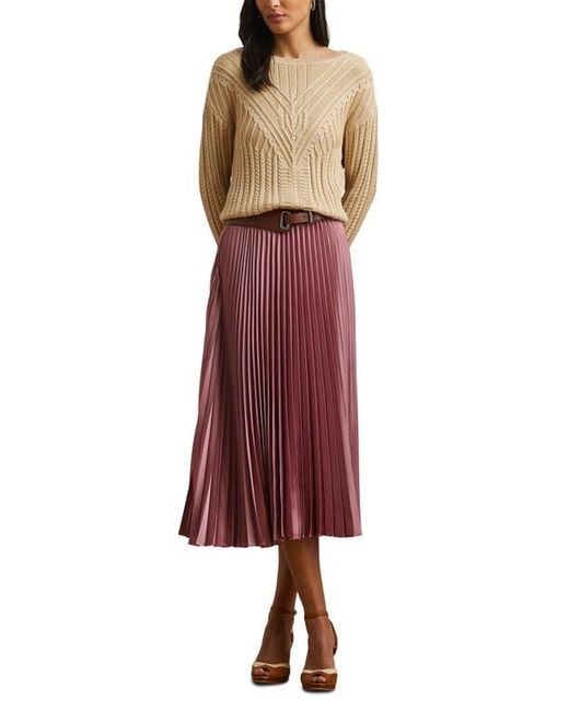 Ralph Lauren Red Pleated Charmeuse Midi Skirt