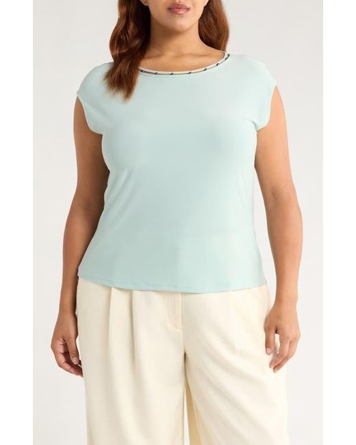 Kasper Blue Beaded Neck Top