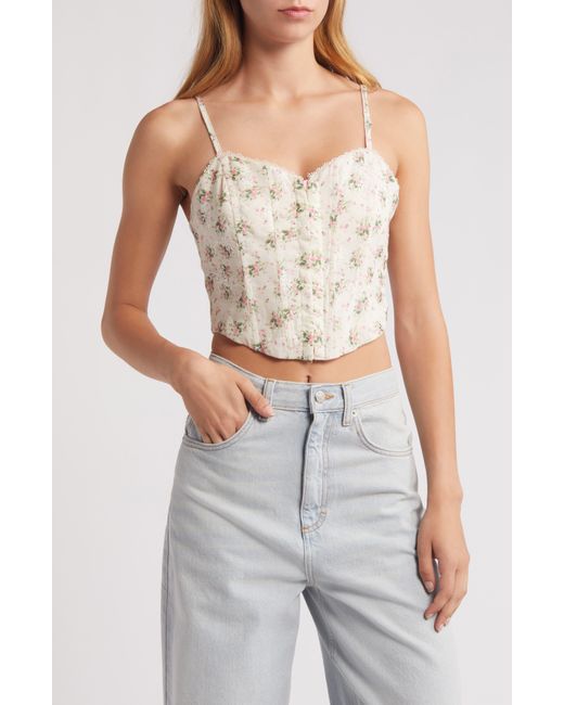 All In Favor White Floral Corset Crop Camisole In At Nordstrom, Size Small