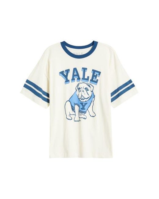 GOLDEN HOUR Blue Yale Bulldog Cotton Graphic Ringer T-Shirt