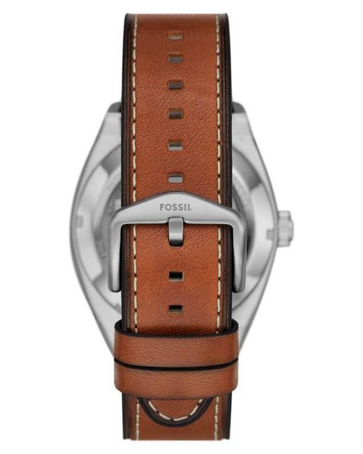 Fossil Gray Everett Leather Strap Watch, 42Mm for men
