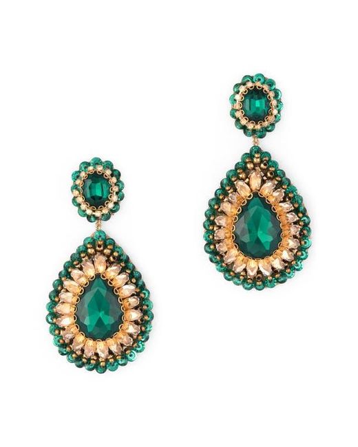 Deepa Gurnani Green Sisina Crystal Teardrop Earrings