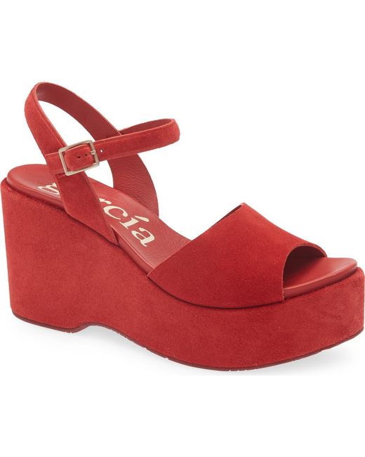 Pedro Garcia Red Danila Ankle Strap Platform Wedge Sandal