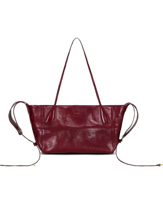 Balmain Purple Small Track Zips Calfskin Tote Bag