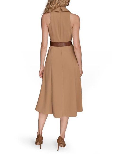 Donna Karan Natural Sleeveless Belted A-Line Dress