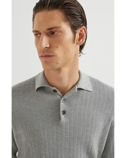 Brunello Cucinelli Gray Rib Knit Polo for men