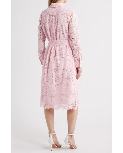 Lilly Pulitzer Pink Eira Eyelet Tie Waist Long Sleeve Maxi Shirtdress